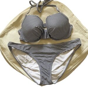 Aerie navy blue and white stripes bikini 38D